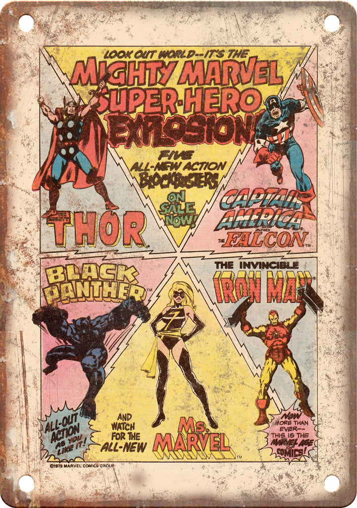 Mighty Super Hero Retro Comic Book Ad Metal Sign