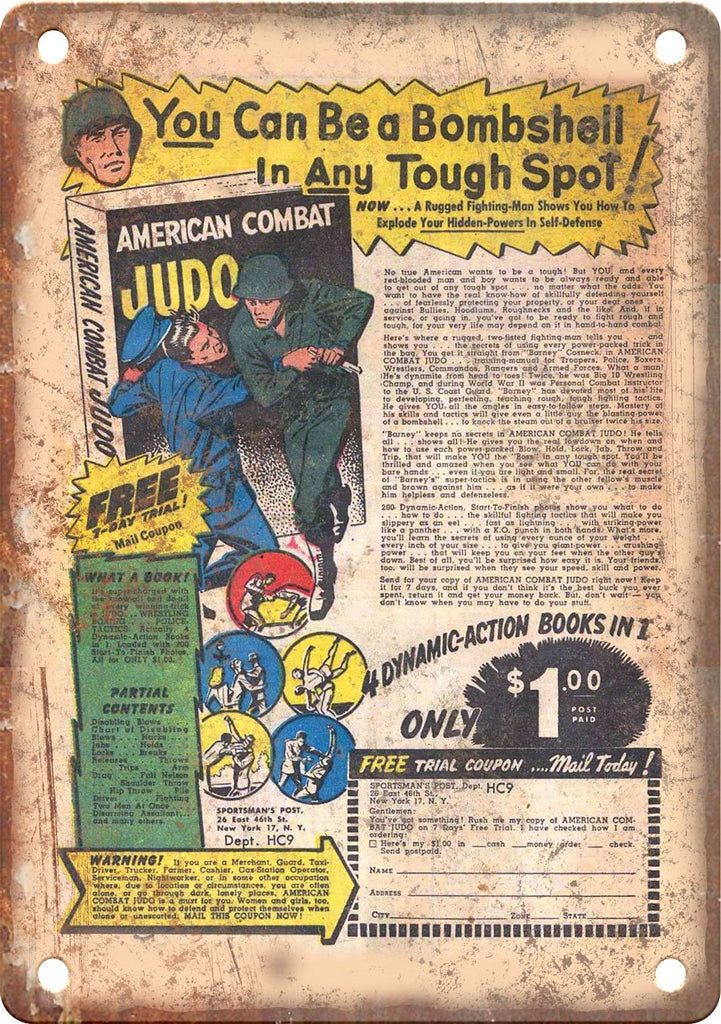 Retro Judo Comic Book Ad Metal Sign