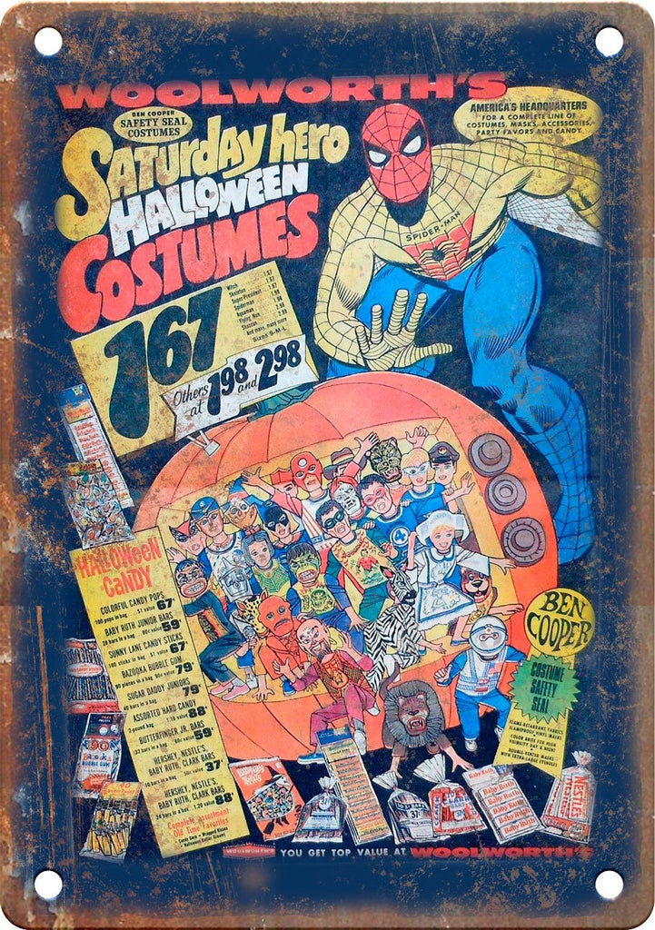 Woolworth's Halloween Costume Comic Ad Metal Sign