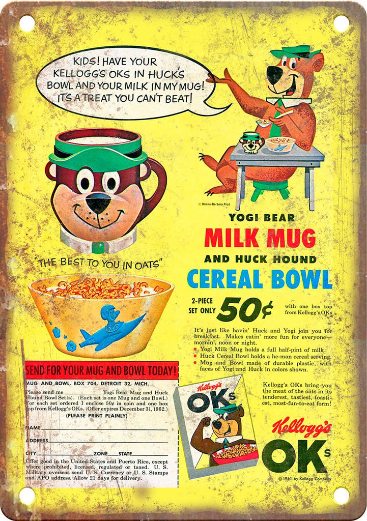 Oks Cereal Retro Comic Book Ad Metal Sign