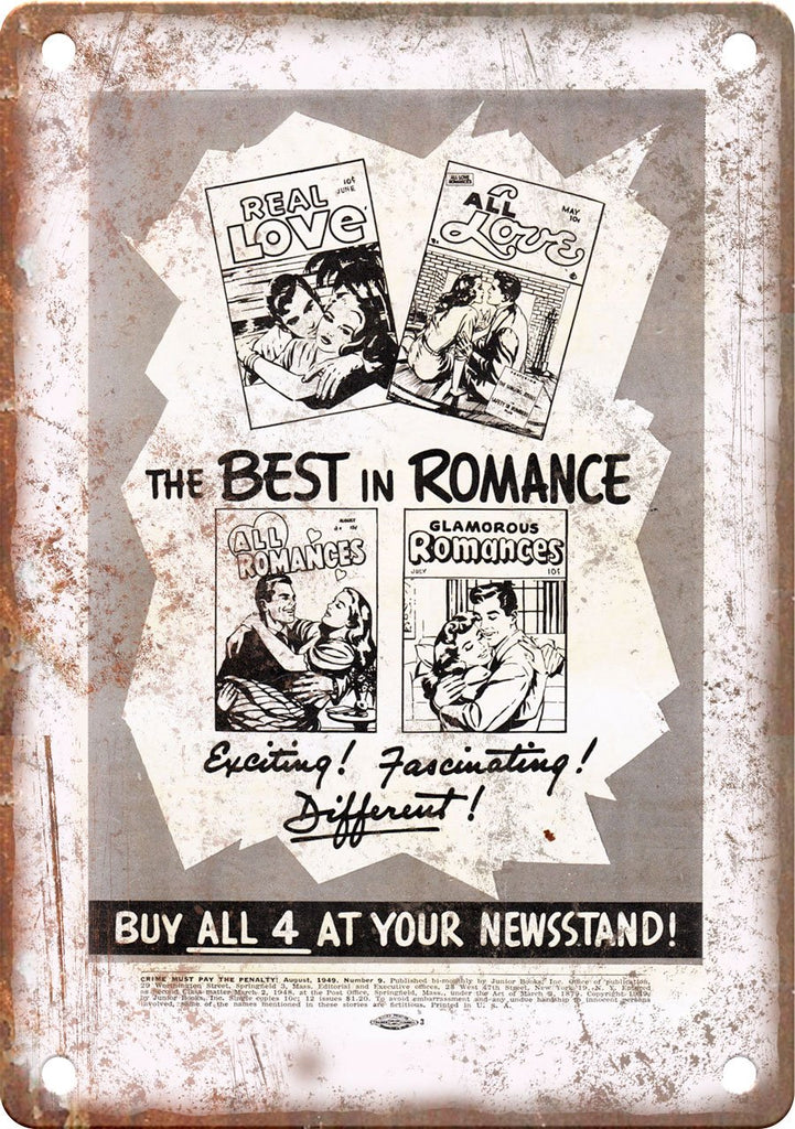 Romance Retro Comic Book Ad Metal Sign