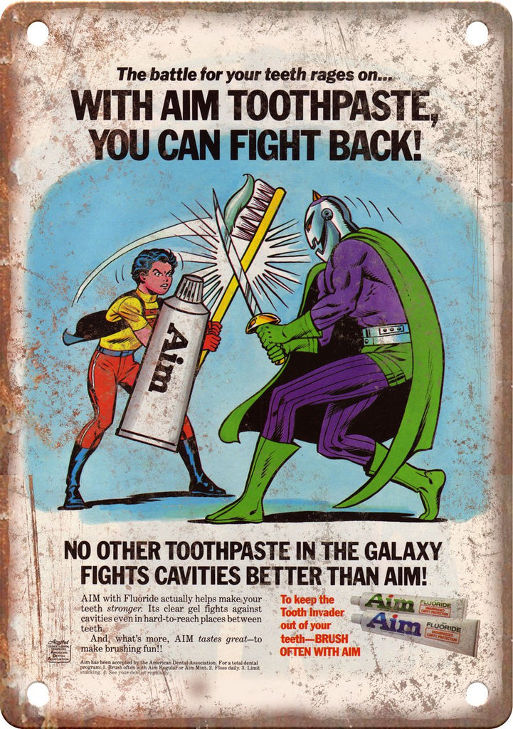 Vintage Comic Book Toothpaste Superhero Ad Metal Sign