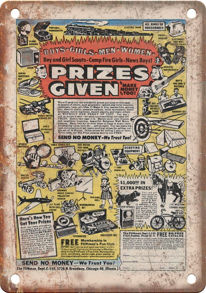 Toy Prize Comic Book Ad Metal Sign