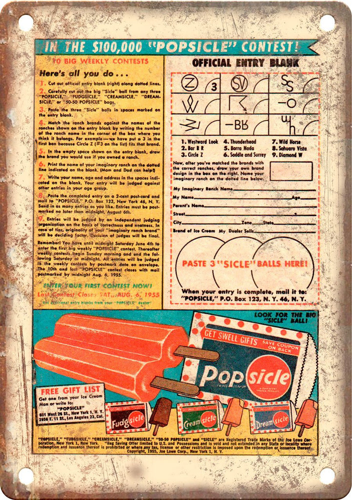 Popsicle Stick Vintage Comic Book Ad Metal Sign