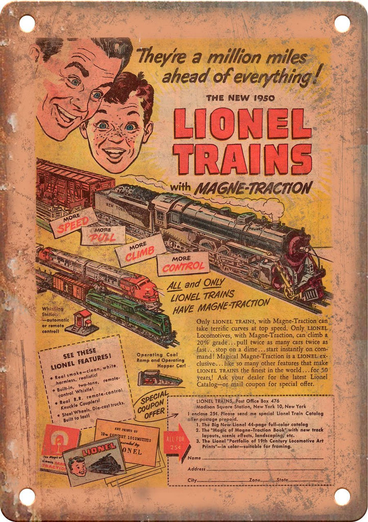 Vintage Toy Train Comic Book Ad Metal Sign