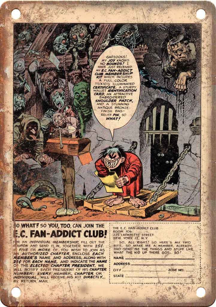 E.C. Fan Addict Club Comic Book Ad Metal Sign