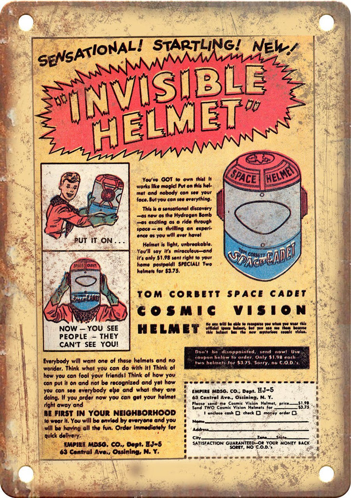 Space Helmet Toy Vintage Comic Book Ad Metal Sign