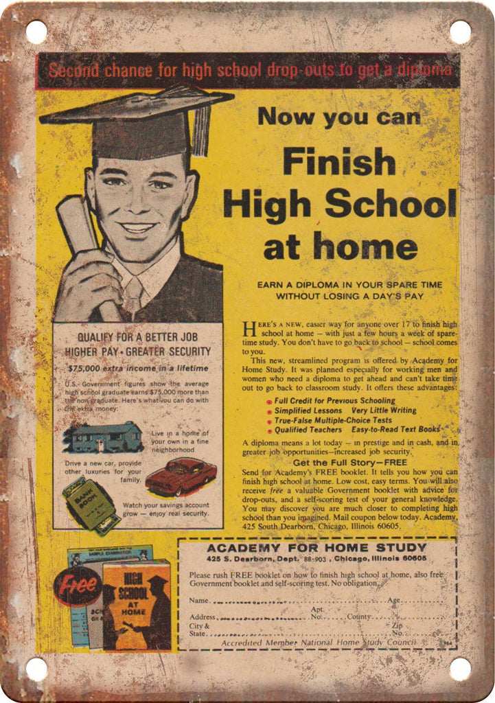 Academy for Home Study Vintage Comic Book Ad Metal Sign