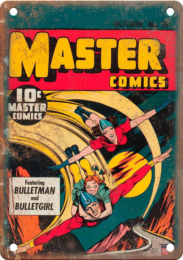 Master Comics Bulletman and Bulletgirl Metal Sign
