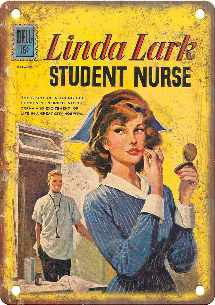 Dell Comic Linda Lark Studen Nurse Cover Metal Sign