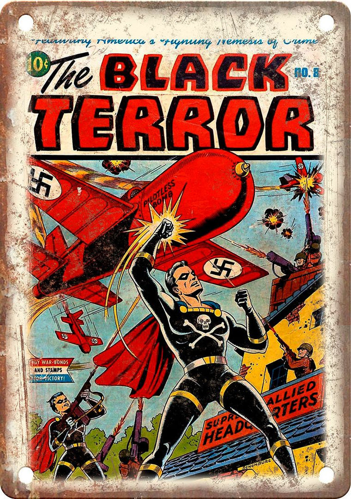 The Black Terror Comic Cover Art Metal Sign