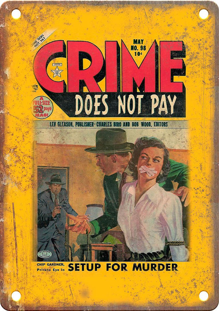 Crime Does Not Pay Vintage Comic Book Art Metal Sign