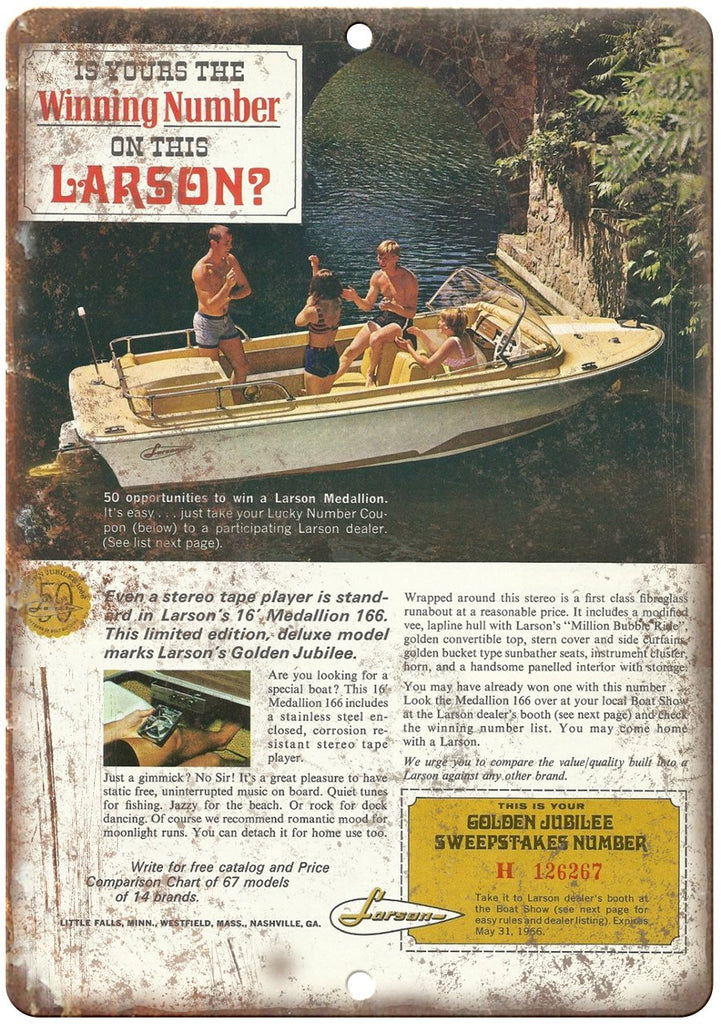 Larson Boat Vintage Boating Ad Metal Sign