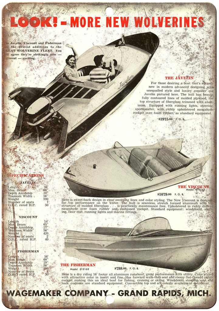 Wagemaker Company Boat Vintage Ad Metal Sign