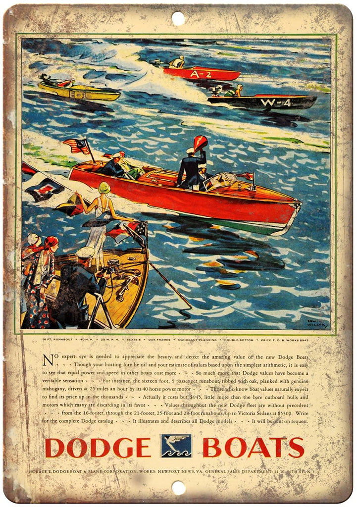 Dodge Boats Vintage Boating Ad Metal Sign