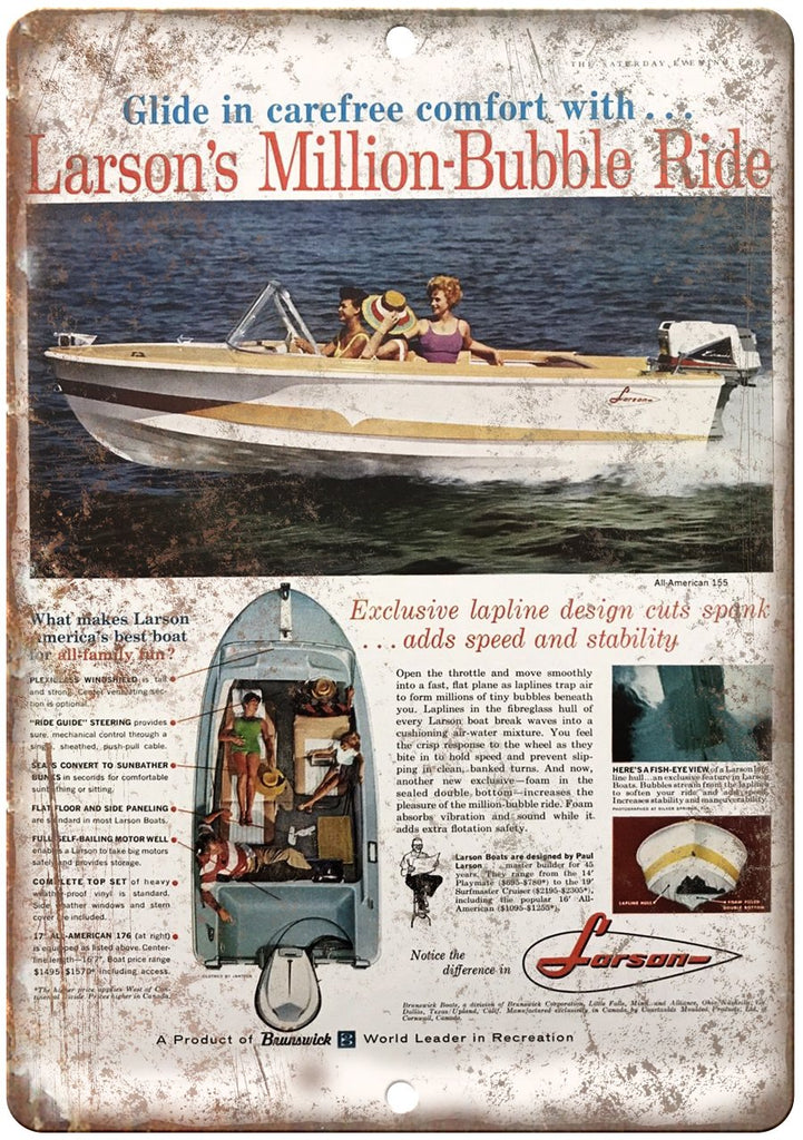 Larson Boat Vintage Ad Metal Sign