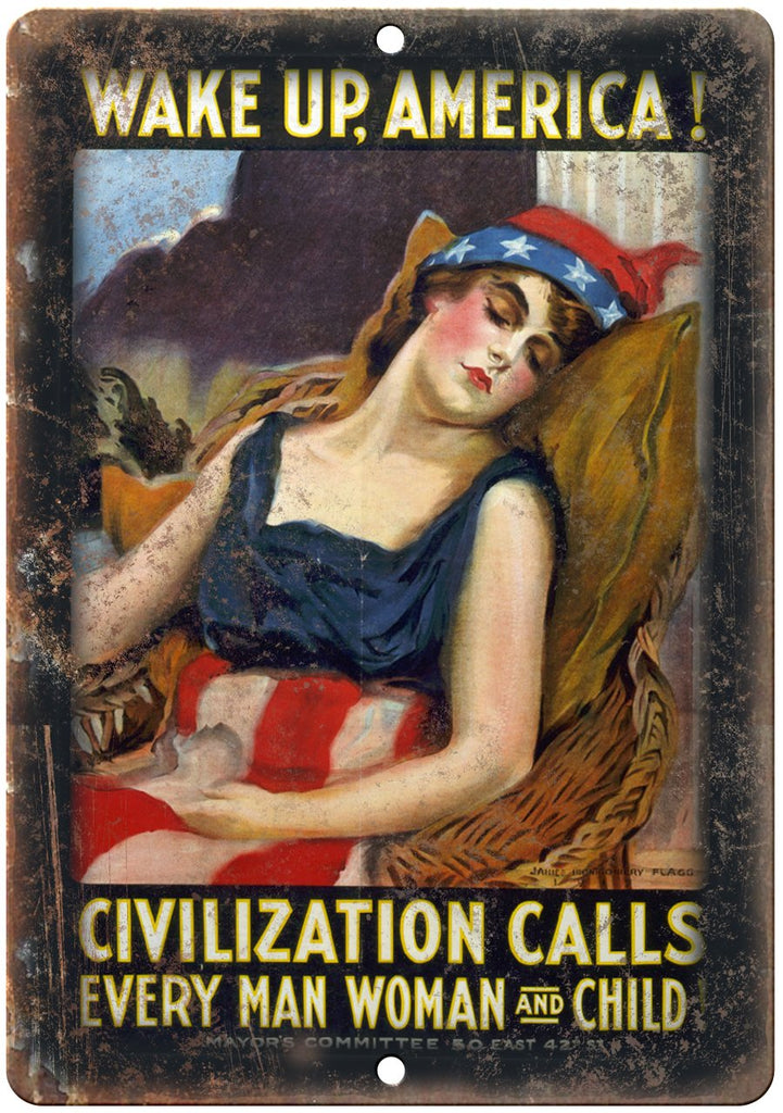 Wake Up America Civilization Calls Metal Sign