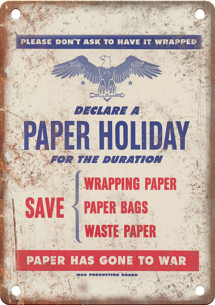 Save Paper WWII Propaganda Poster Reproduction Metal Sign