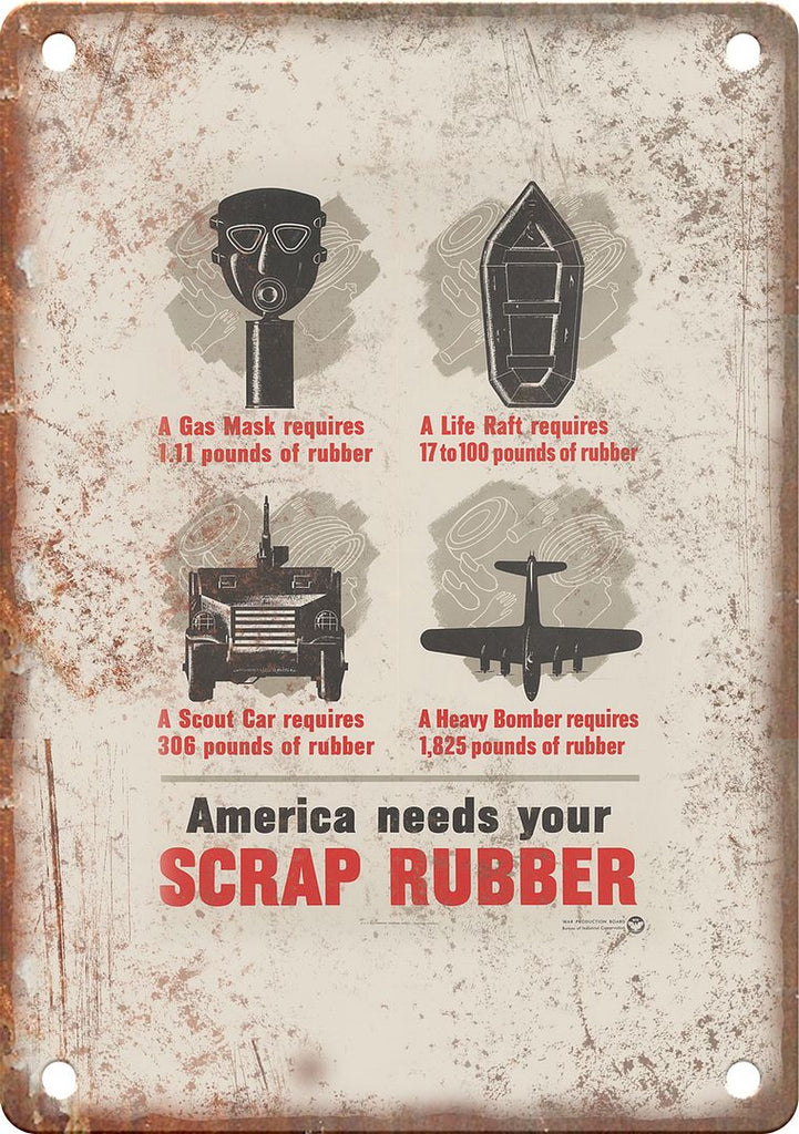 Scrap Rubber WWII Propaganda Poster Reproduction Metal Sign