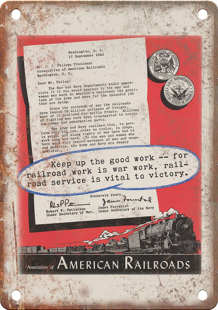 American Railroad WWII Propaganda Poster Reproduction Metal Sign