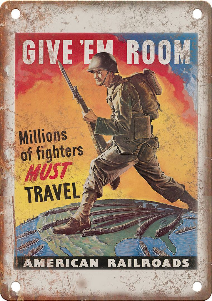 American Railroads WWII Propaganda Poster Reproduction Metal Sign