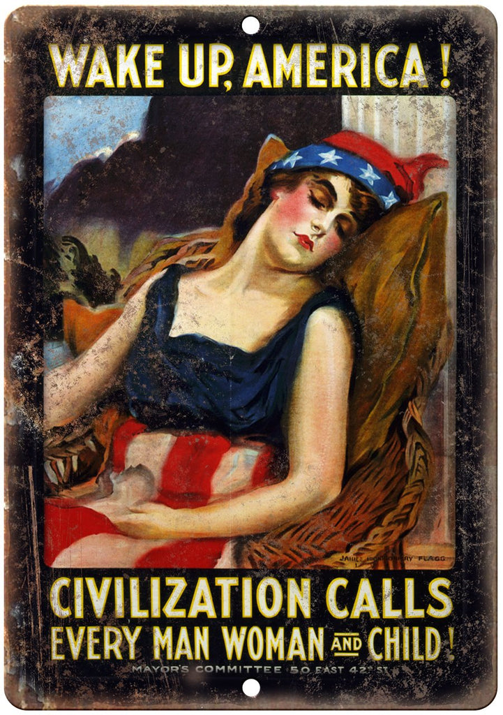 Wake Up America Mayors Committee War Poster Metal Sign