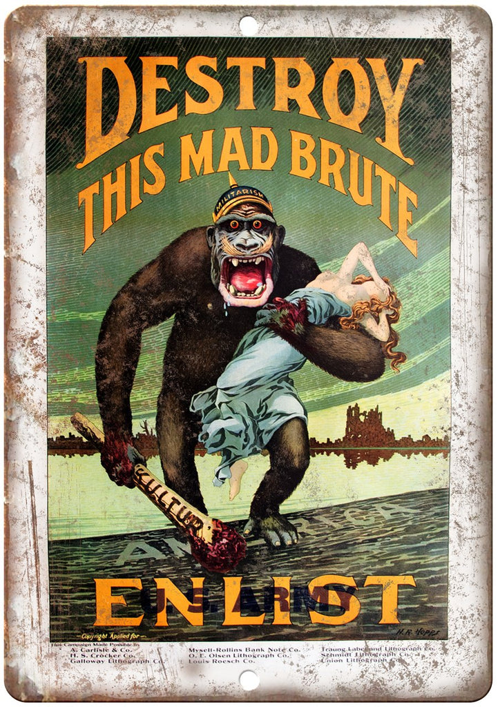 US Army Enlistment Destroy The Brute Metal Sign