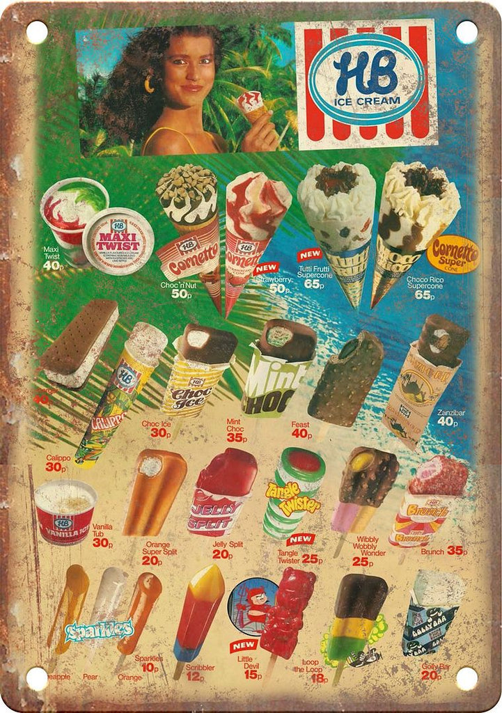 HB Ice Cream Vintage Ad Metal Sign