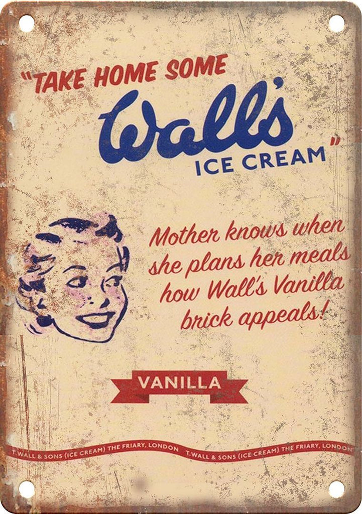 Walls Ice Cream Vanilla Vintage Ad Metal Sign