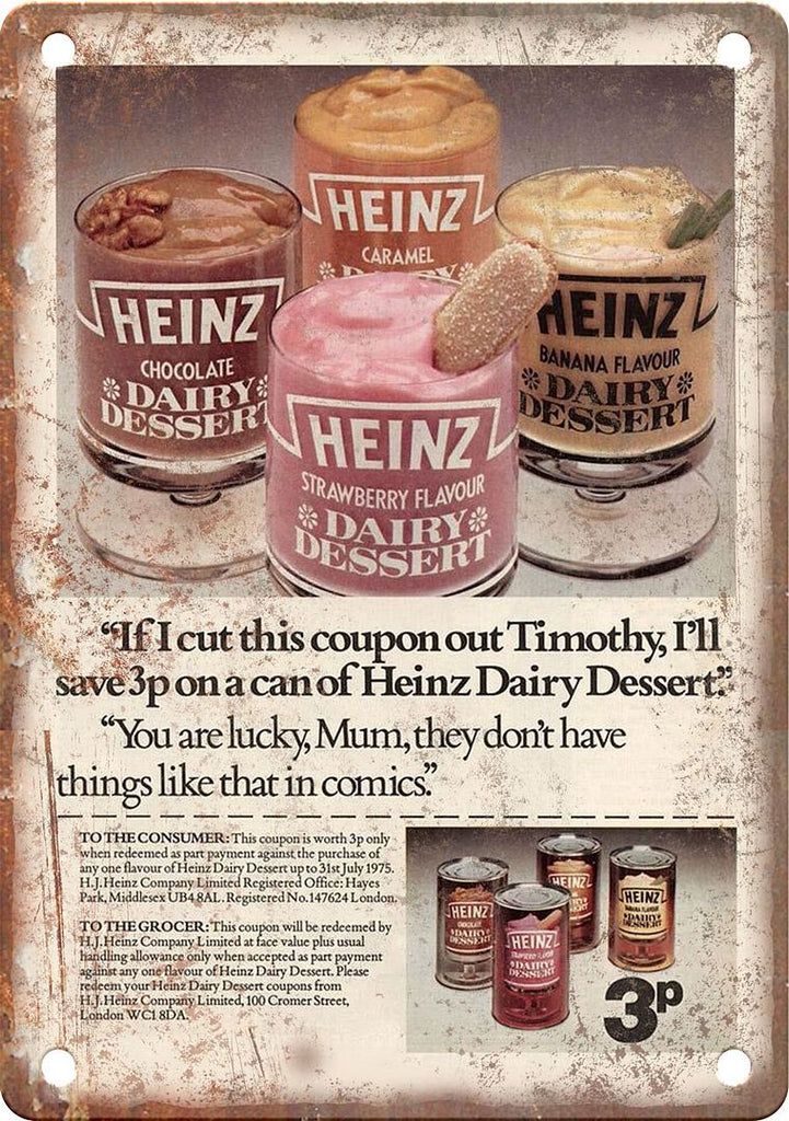 Heinz Dairy Dessert Vintage Ice Cream Ad Metal Sign
