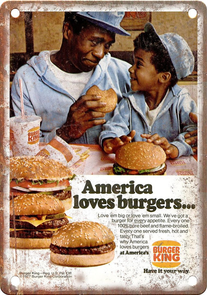 Burger King Hamburger Vintage Ad Metal Sign