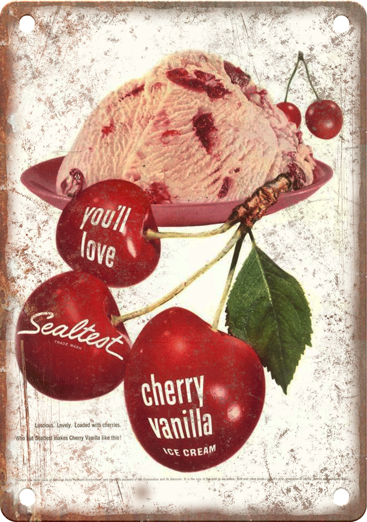 Sealtest Cherry Vanilla Ice Cream Ad Metal Sign