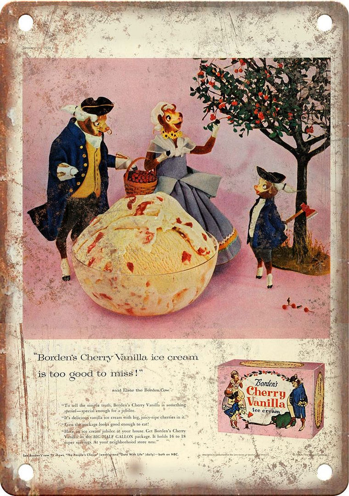 Cherry Vanilla Vintage Ice Cream Ad Metal Sign