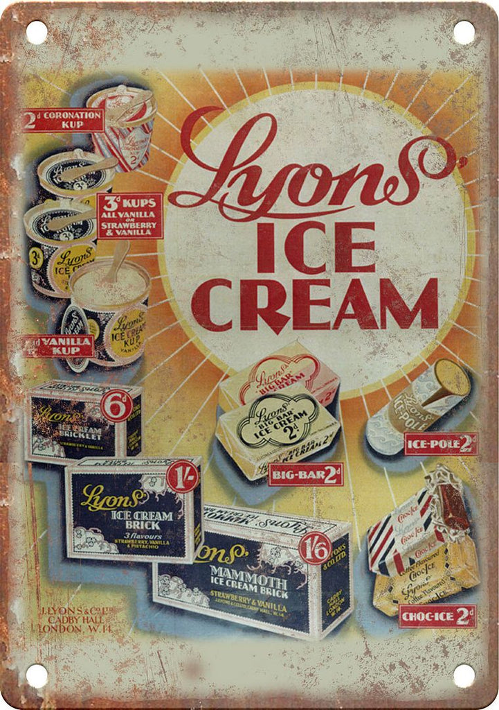 Lyons Ice Cream Vintage Ad Metal Sign