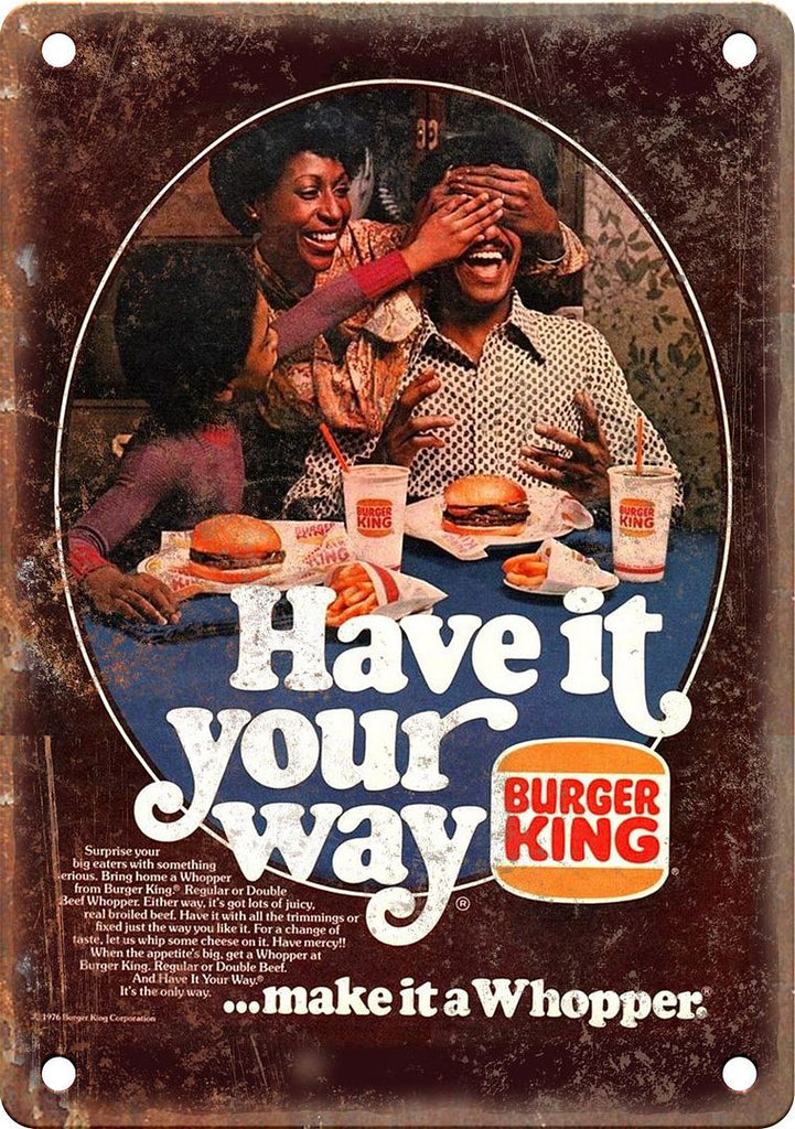 Burger King Whopper Vintage Ad Metal Sign