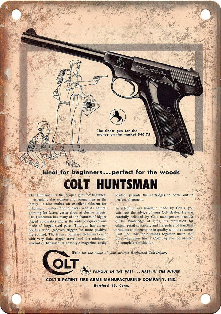 Colt Huntsman Vintage Handgun Ad Metal Sign