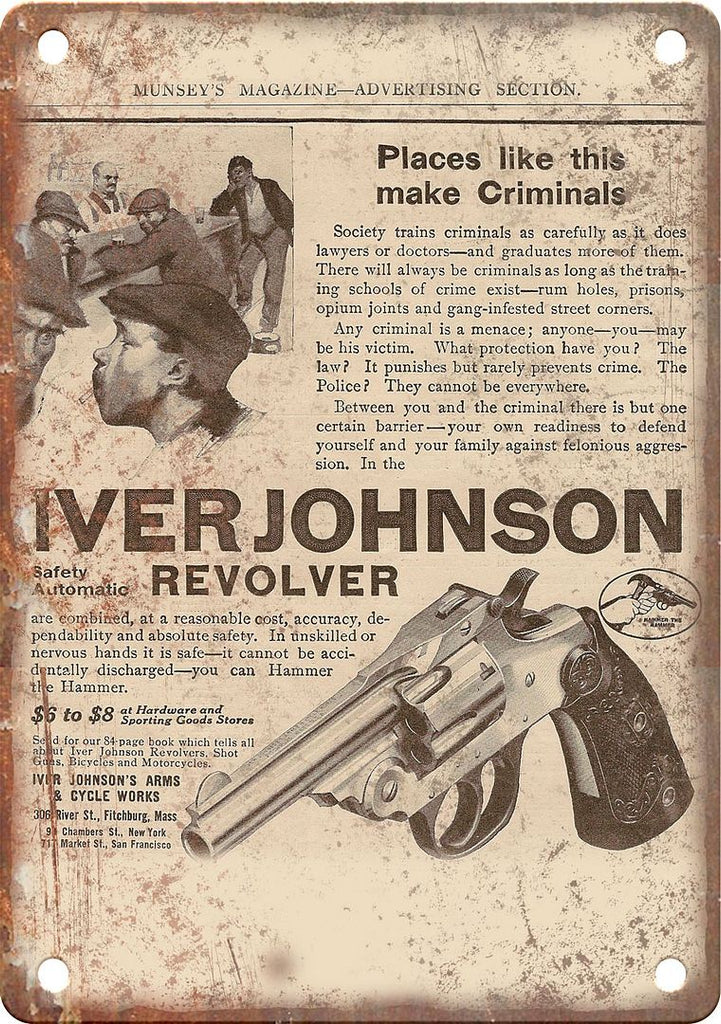 Iver Johnson Revolver Retro Ad Metal Sign