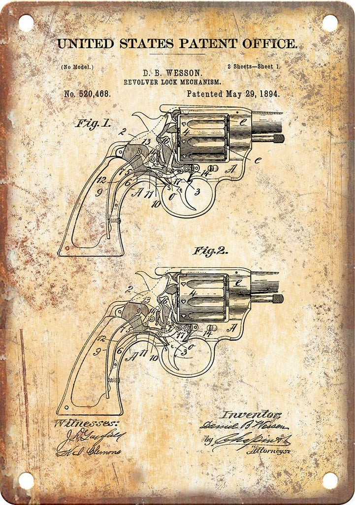 DB Wesson Revolver Patent Art Metal Sign