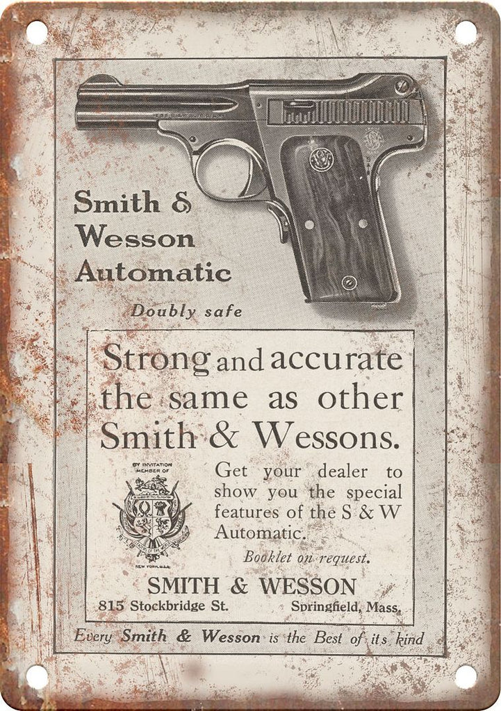 Smith and Wesso Handgun Vintage Ad Metal Sign