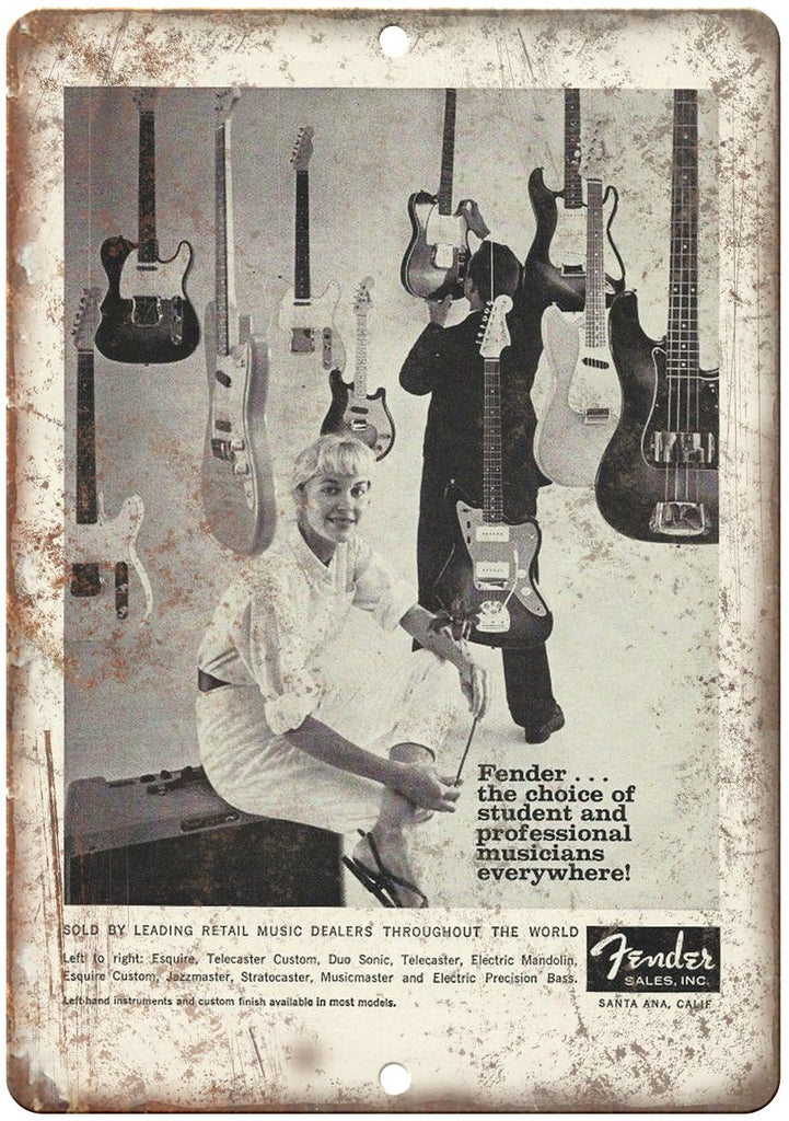 Fender Guitar Vintage Ad Metal Sign