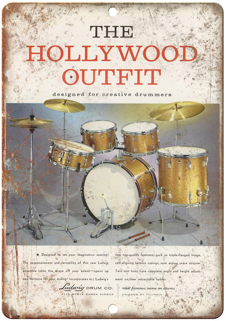 Hollywood Outfit Drums Vintage Ad Metal Sign