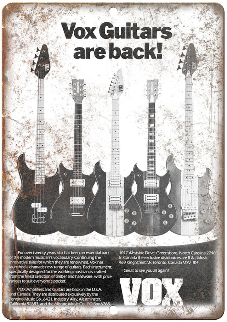 VOX Guitar Vintage Ad Metal Sign