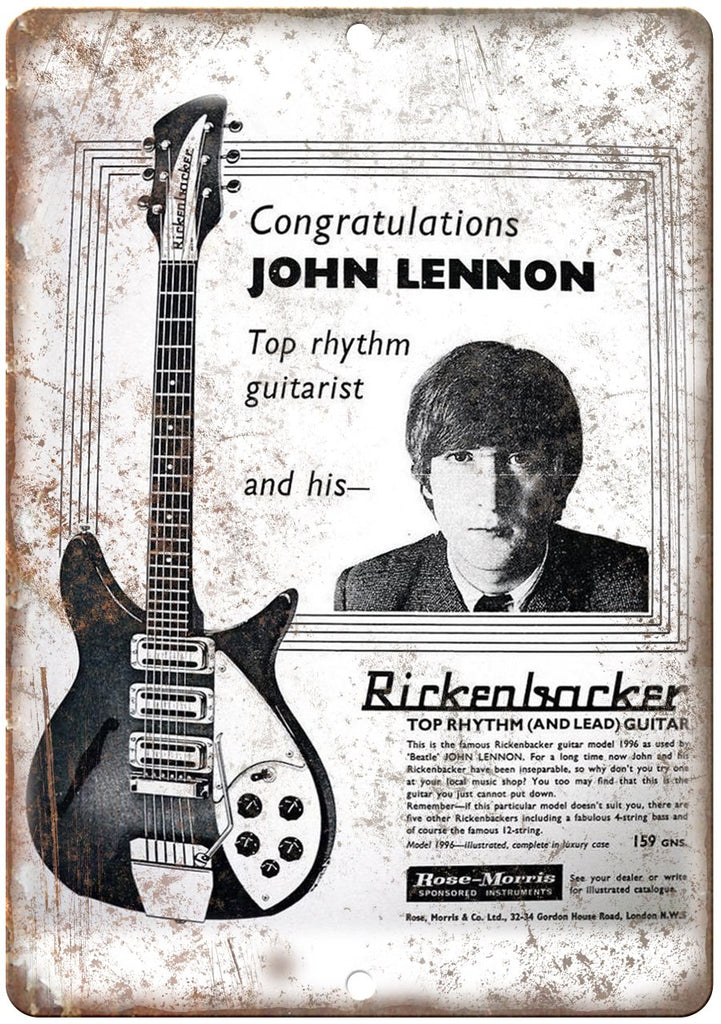 Rickenbacker Rhythm Lead Guitar John Lennon Metal Sign