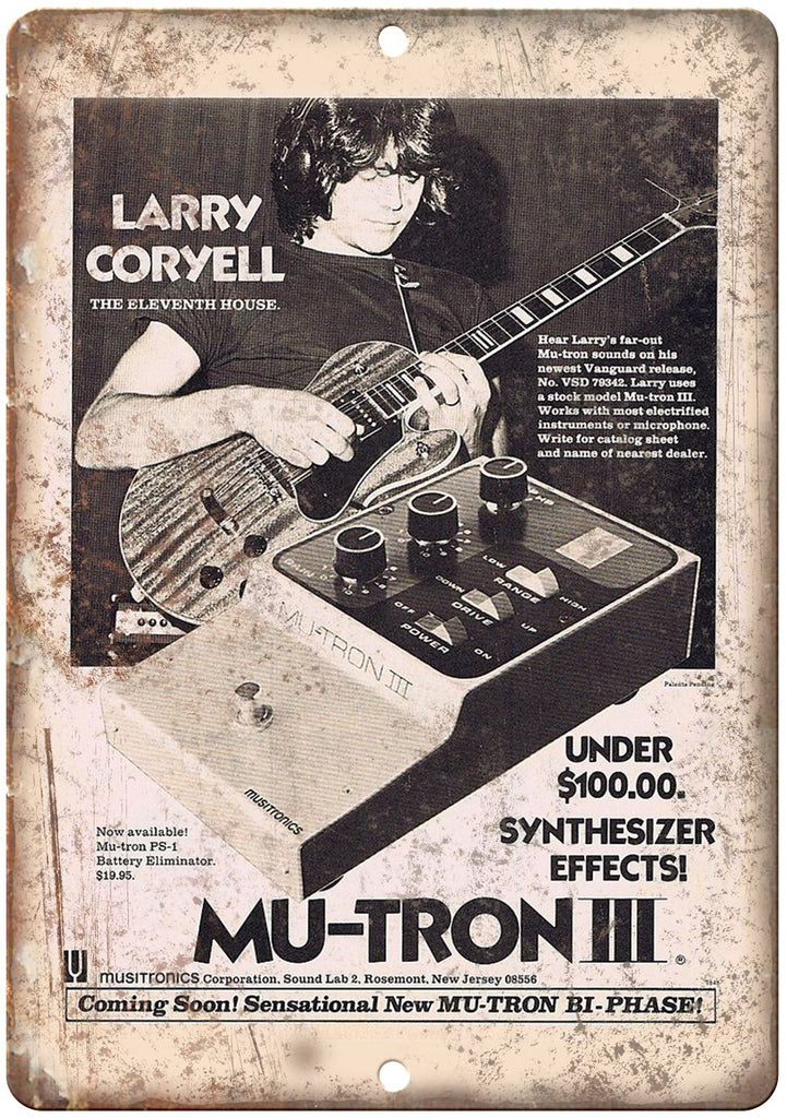 Mu-Tron III Synthesizer Larry Coryell Metal Sign