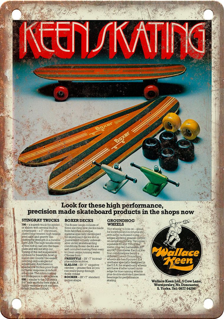 Wallace Keen Skateboard Ad Metal Sign