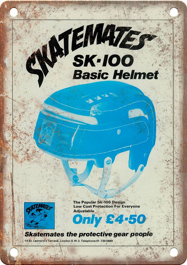 Skatemates Skateboard Helmet Ad Metal Sign