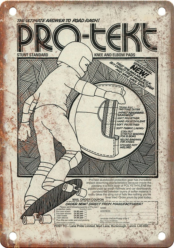 Pro-Tekt Vintage Skateboard Pad Ad Metal Sign
