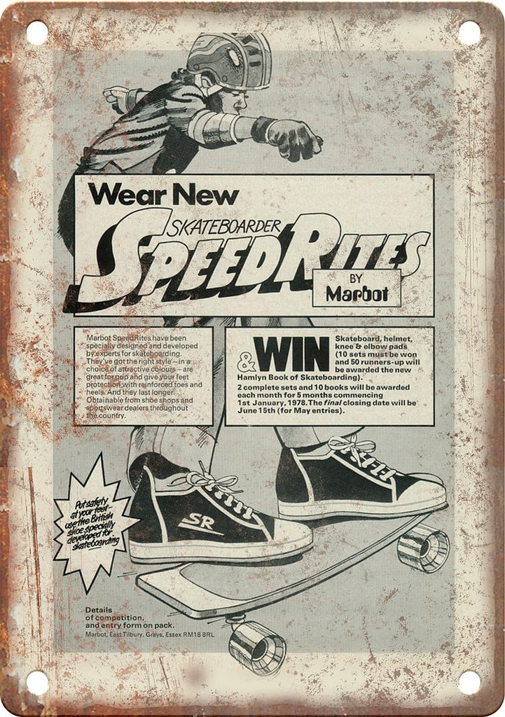 Vintage SpeedRites Skateboard Ad Metal Sign