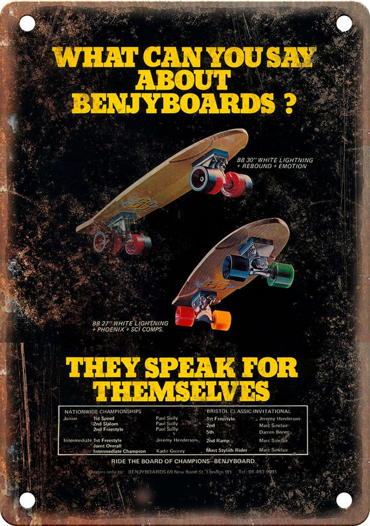 Vintage Benjyboard Skateboard Ad Metal Sign