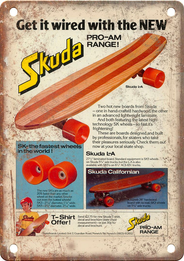 Skuda Vintage Skateboard Ad Metal Sign